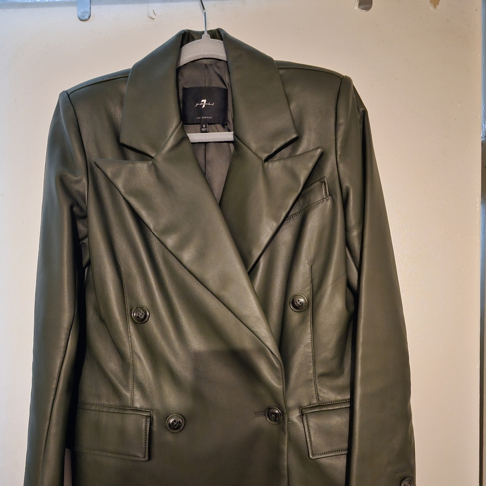 7 for all mankind Dark Green Women's Faux Leather Jacket Small Size